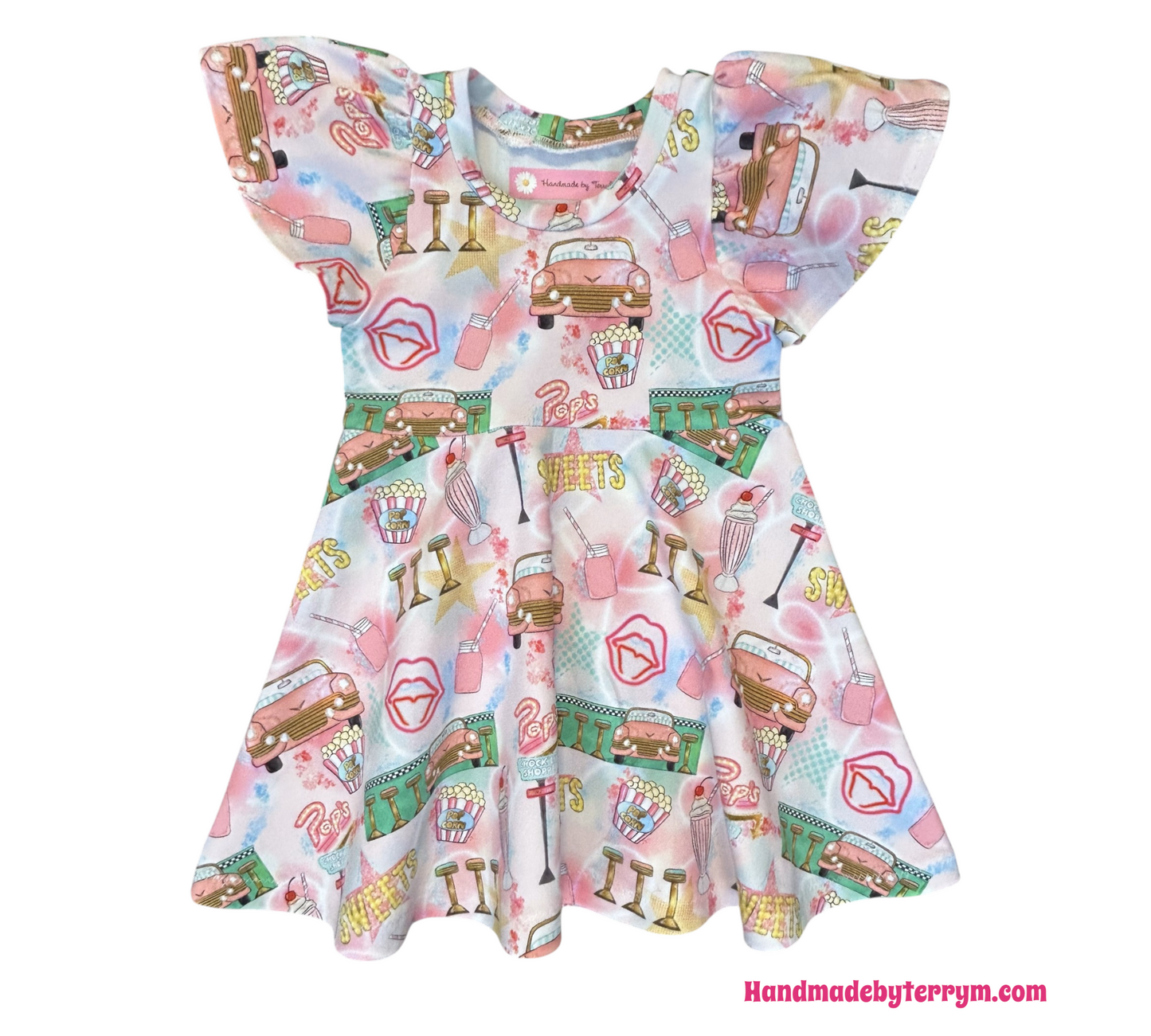“Rock n roll baby dress – size 1” “Handmade toddler skater dress with flutter sleeves”