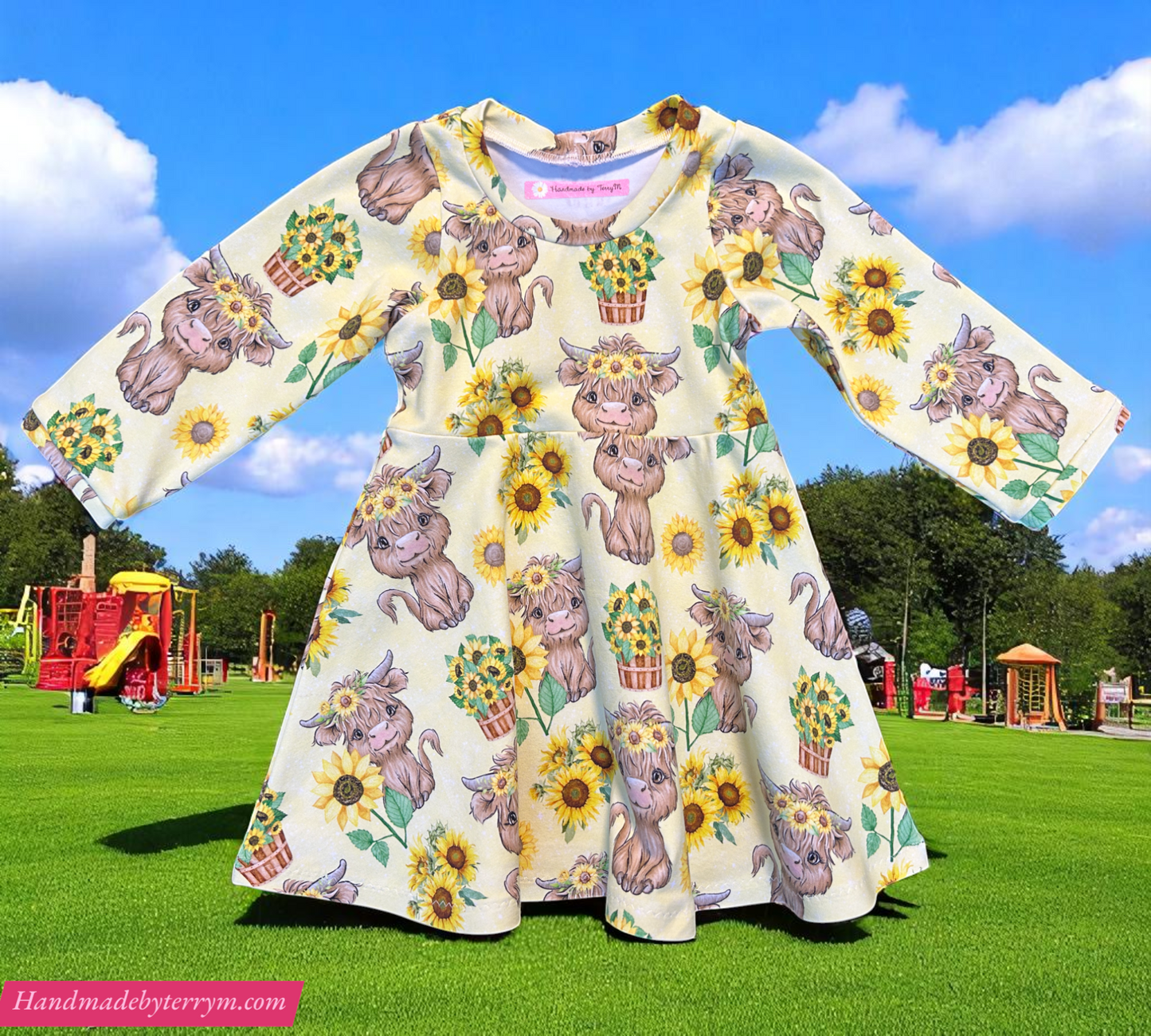 Highland Cow Dress with Long Sleeves - Size 1
