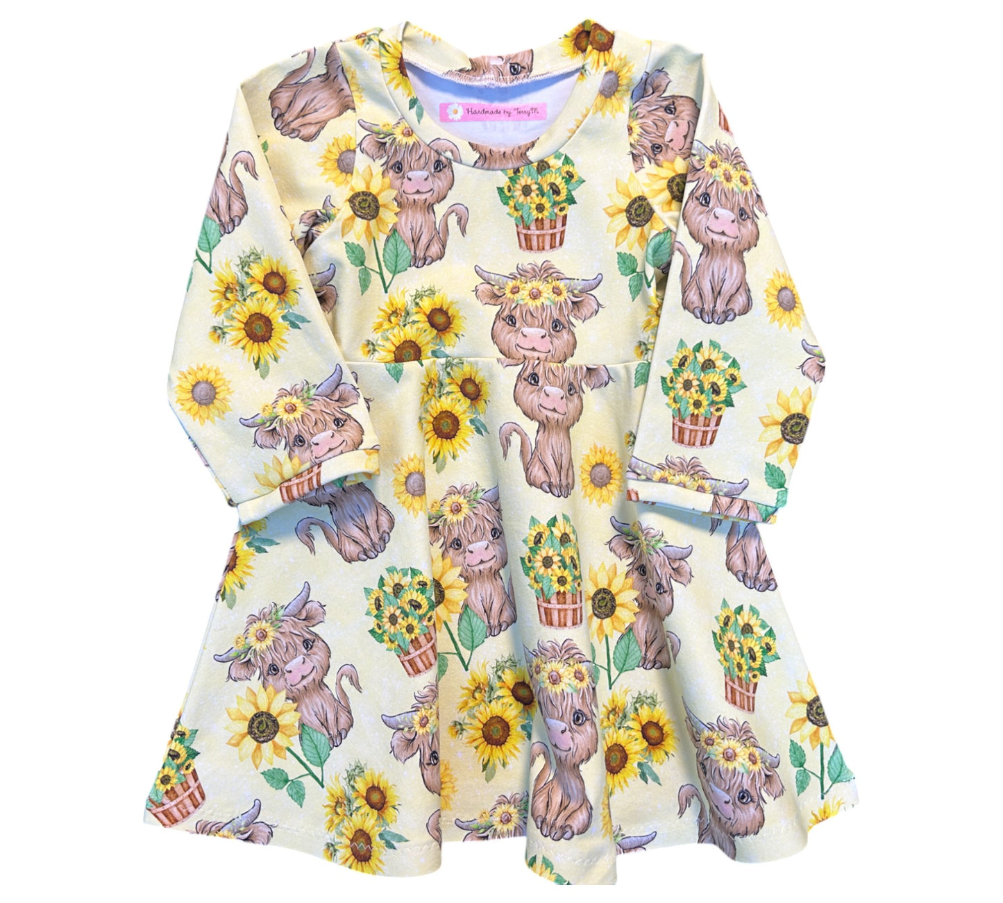 Highland Cow Dress with Long Sleeves - Size 1