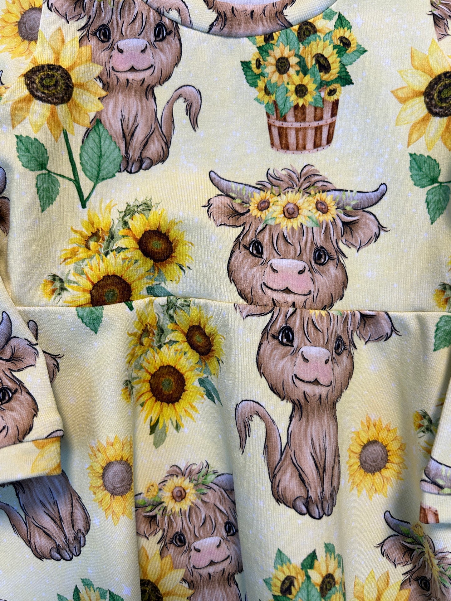 Highland Cow Dress with Long Sleeves - Size 1