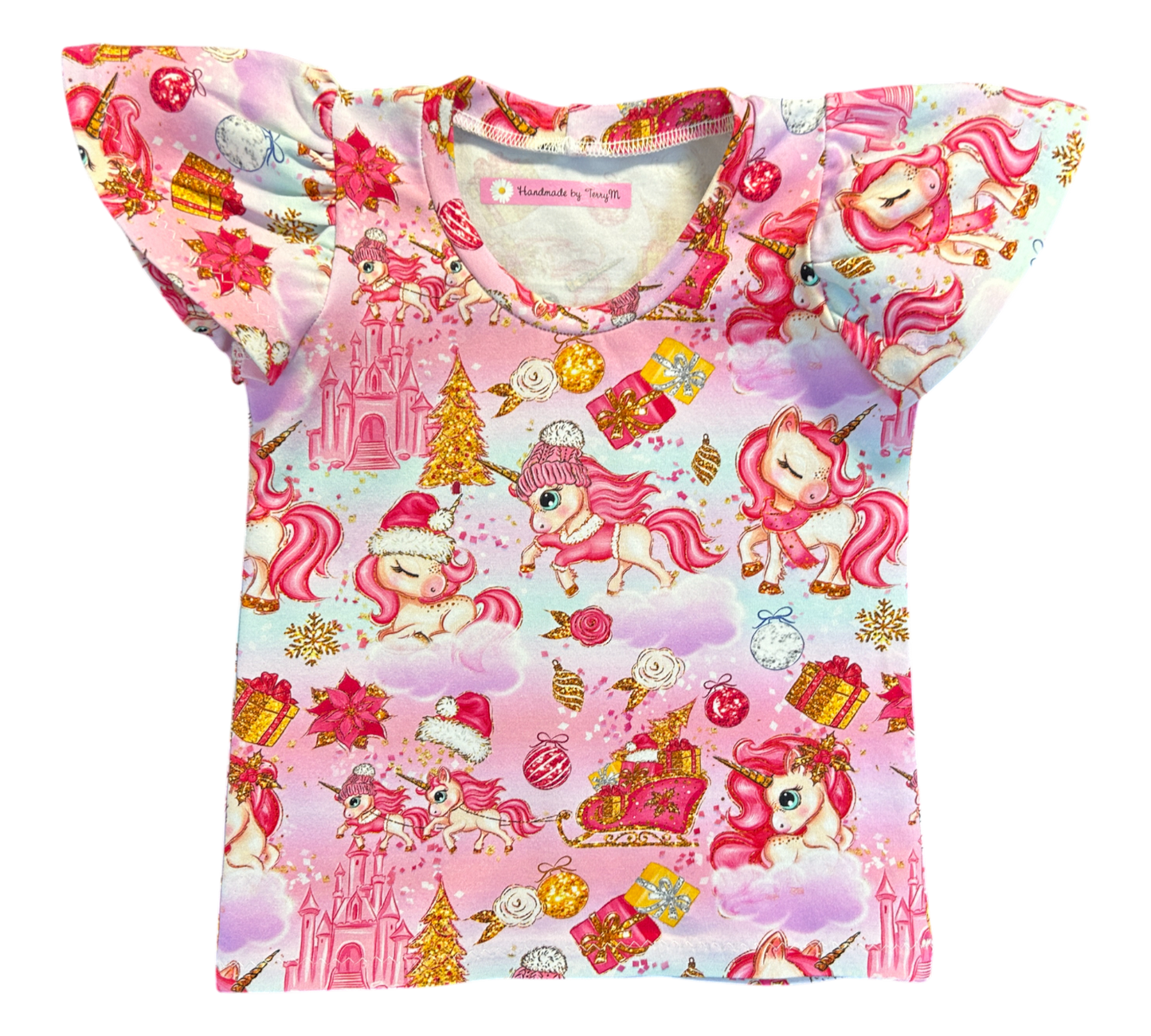 Pink Unicorn Xmas T-shirt - Size 1