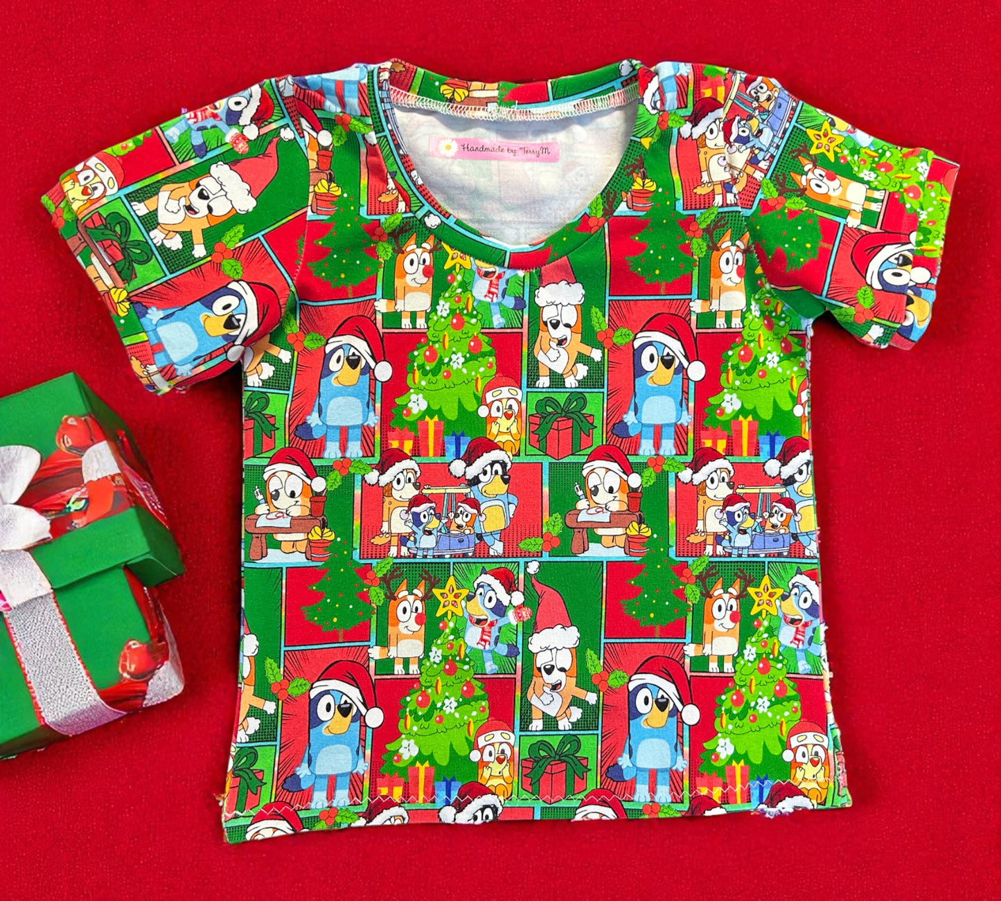 Patchwork Bluey Christmas T-Shirt - Size 1