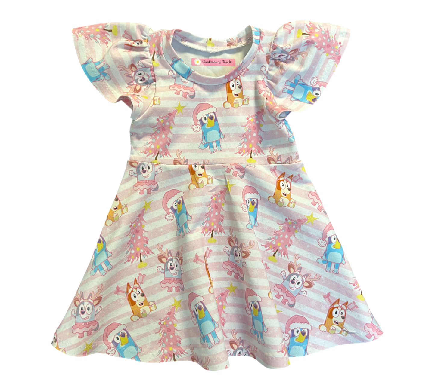 Pink Bluey Christmas Dress - Size 1