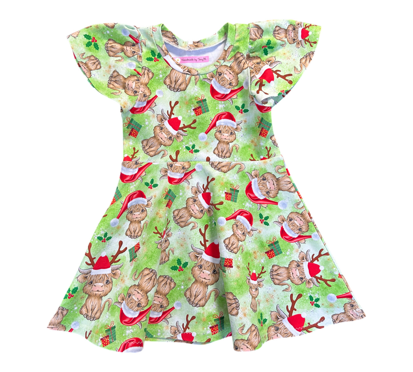 Highland Cow Christmas Dress - Size 2