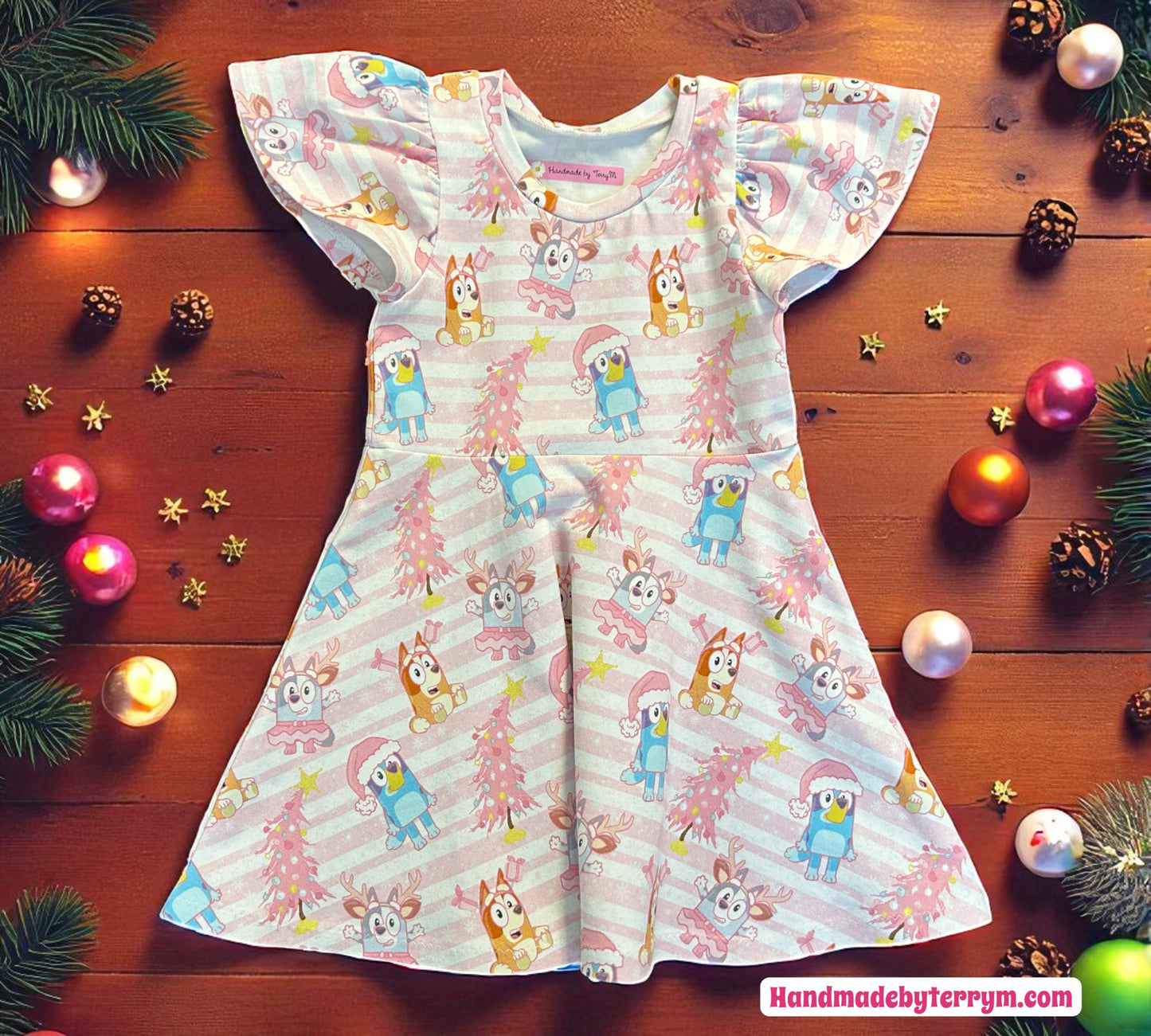 Pink Bluey Christmas Dress - Size 2