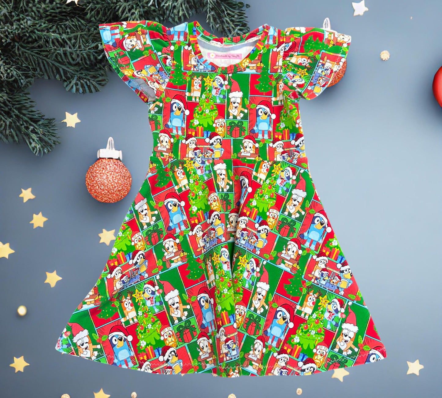 Patchwork Bluey Christmas Dress - Size 5