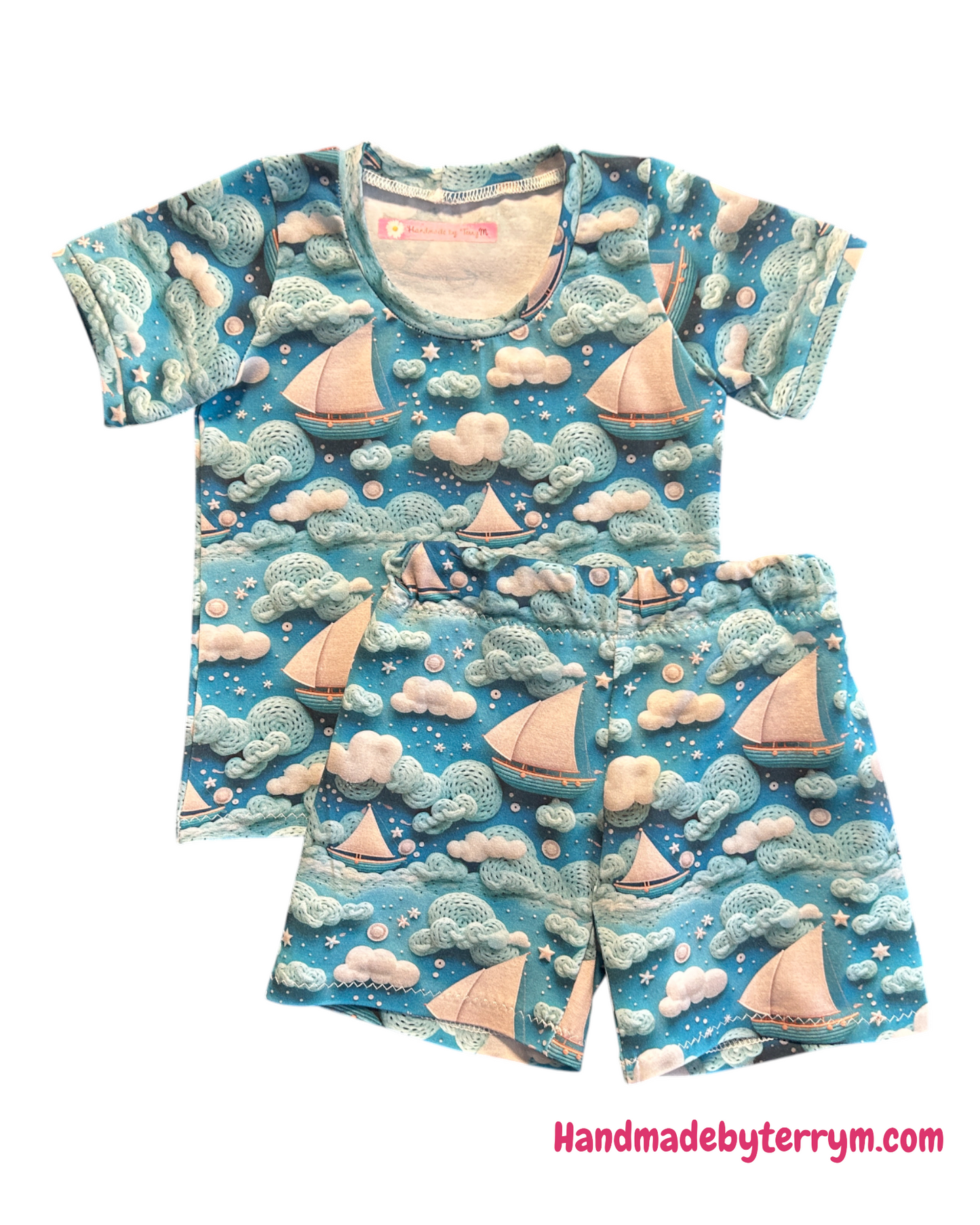 3D Sailing Boats Tshirt & Shorts Set - Size 1