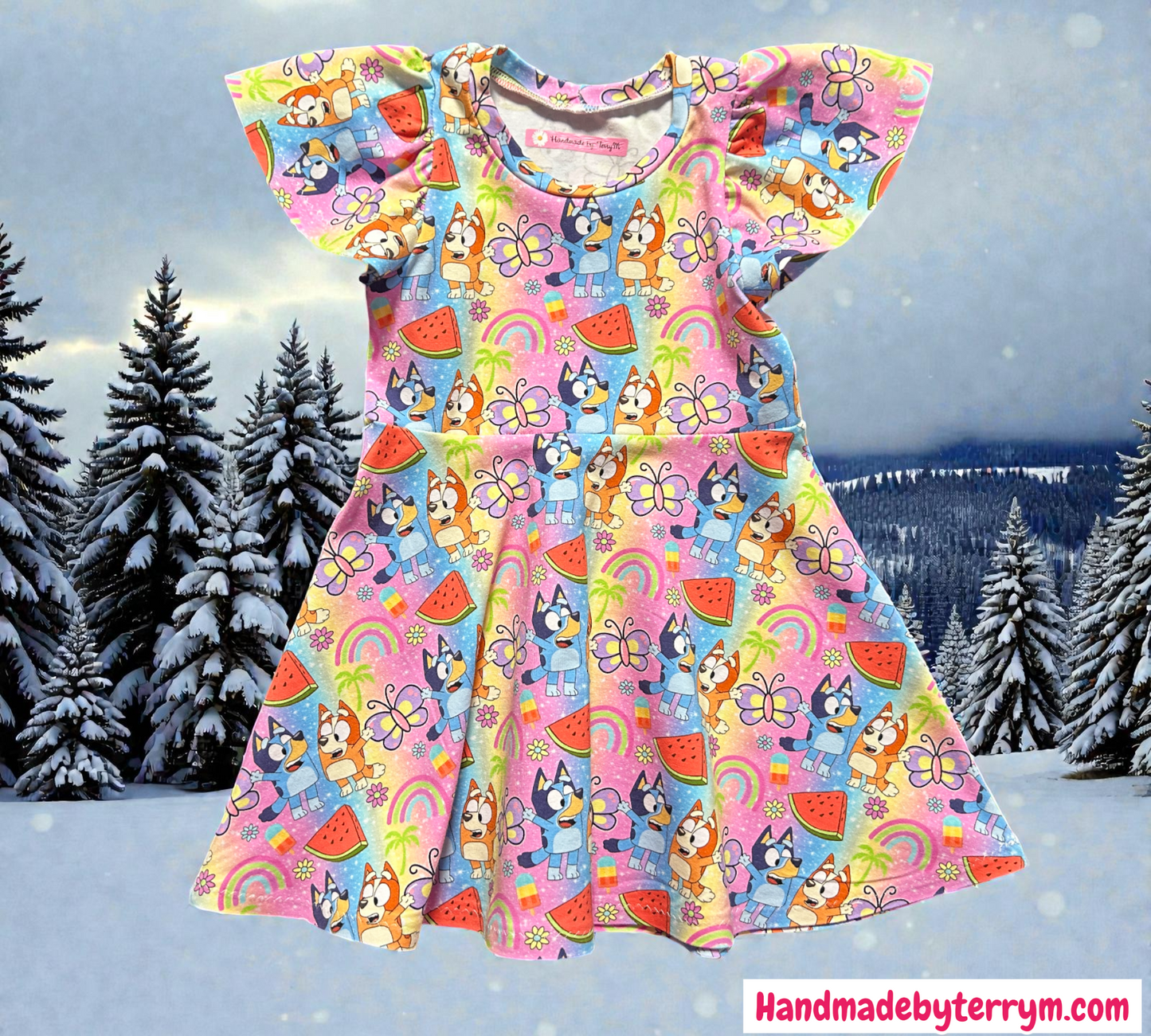 (1428) Colourful Dog Dress - Size 2
