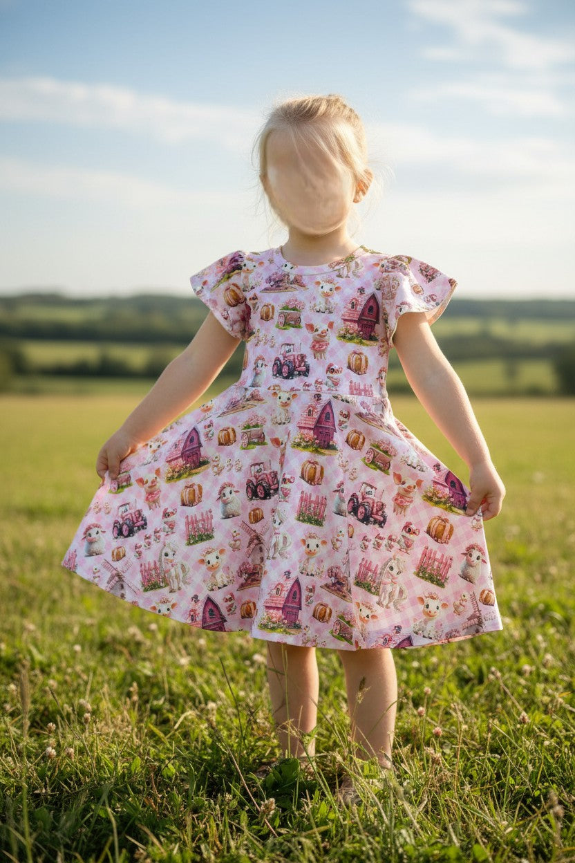 (1607) Pink Farm Dress - Size 3