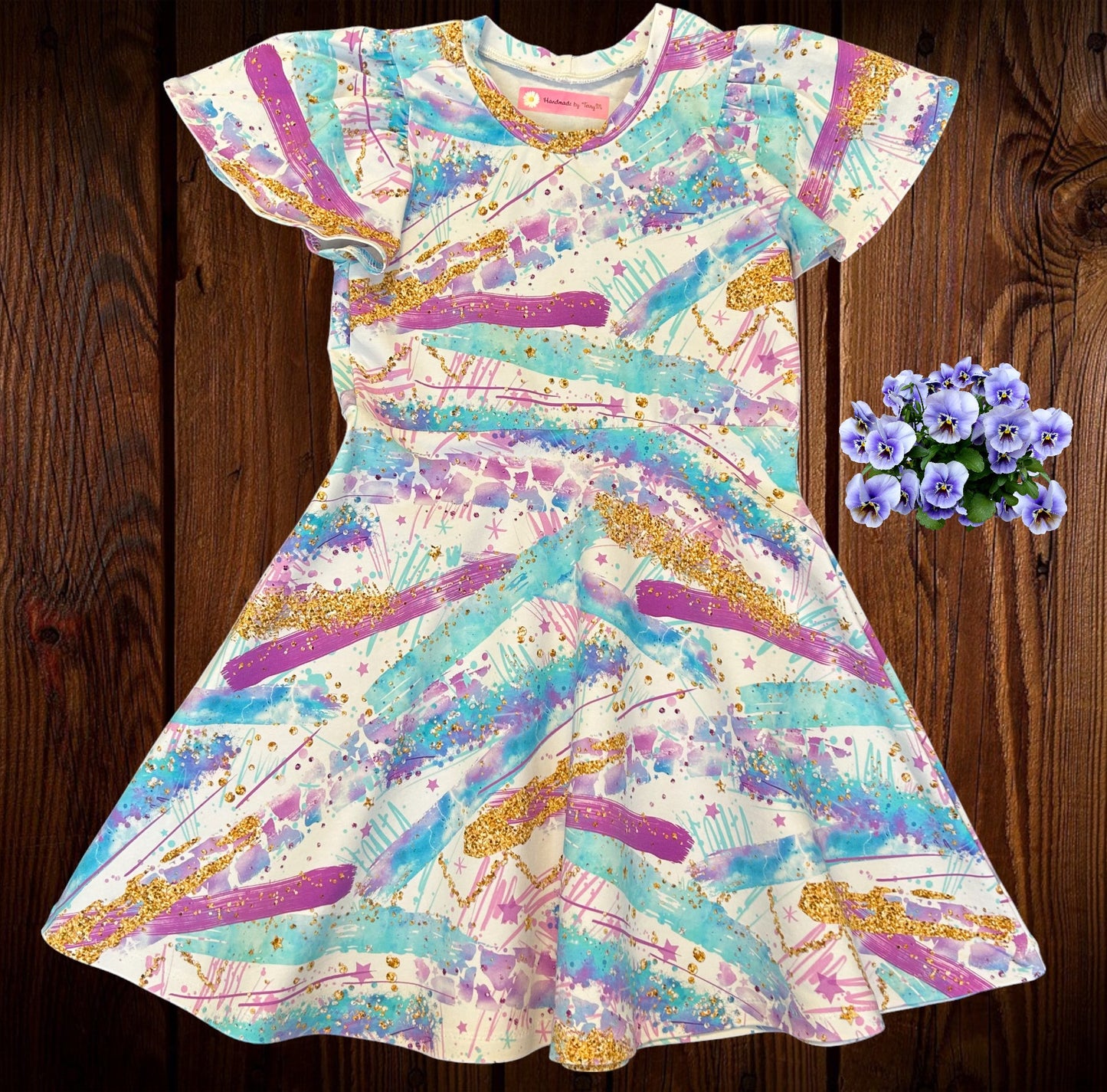 Blue & Gold Glitter Dress - Size 6