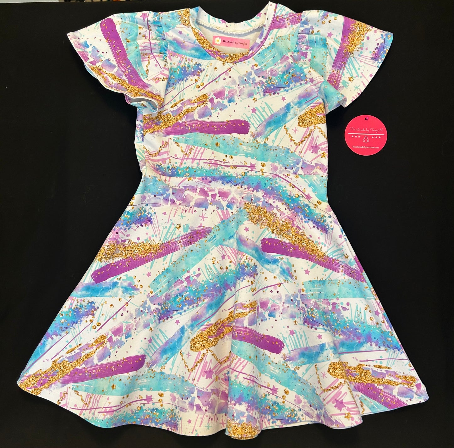 Blue & Gold Glitter Dress - Size 6