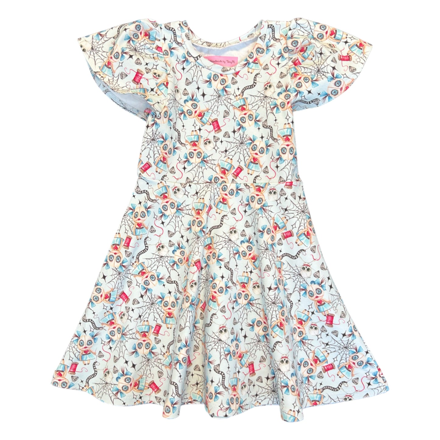 Voodoo doll girls dress – size 5
Handmade quirky skater dress for kids