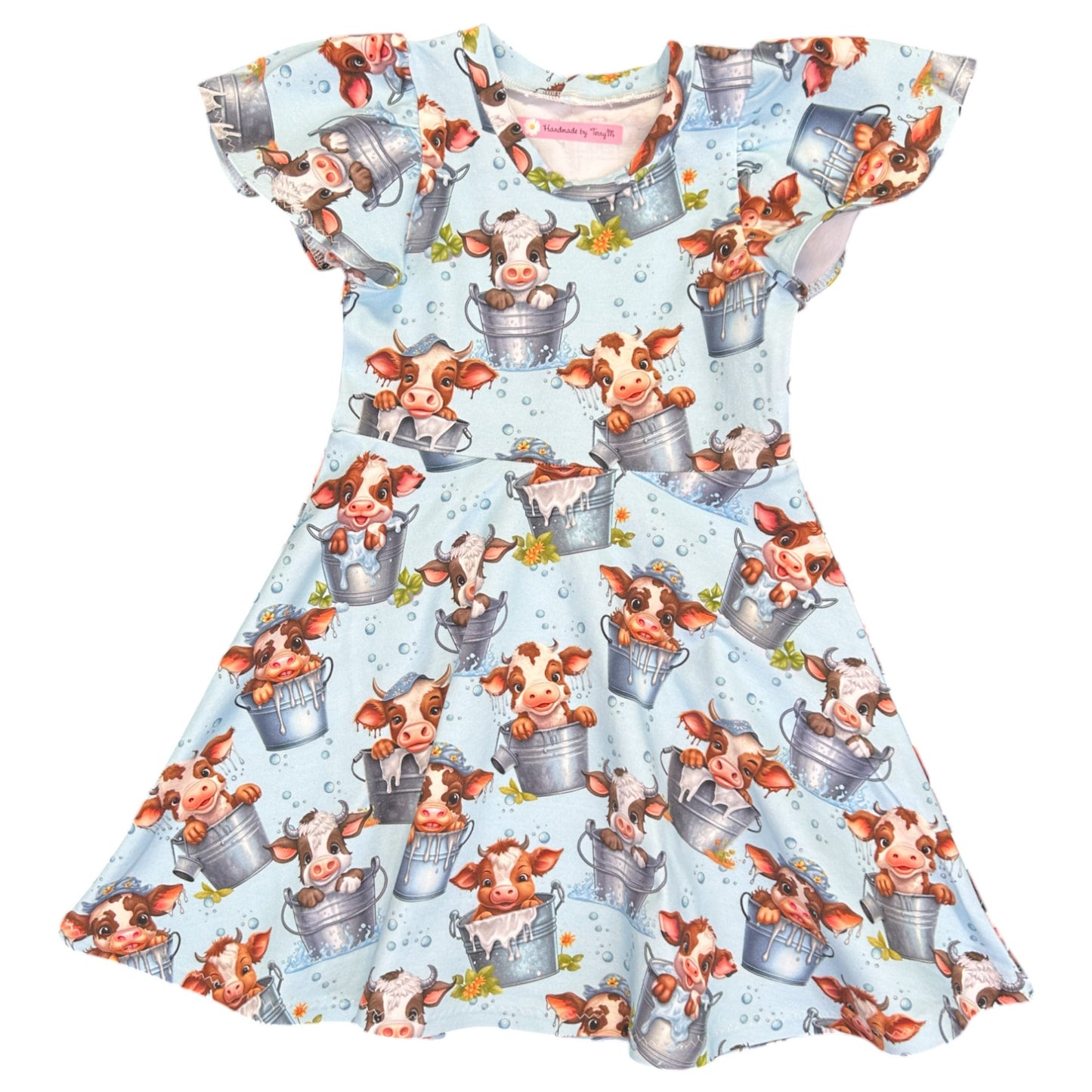 Cows in Buckets (blue background) Dress - Size 4