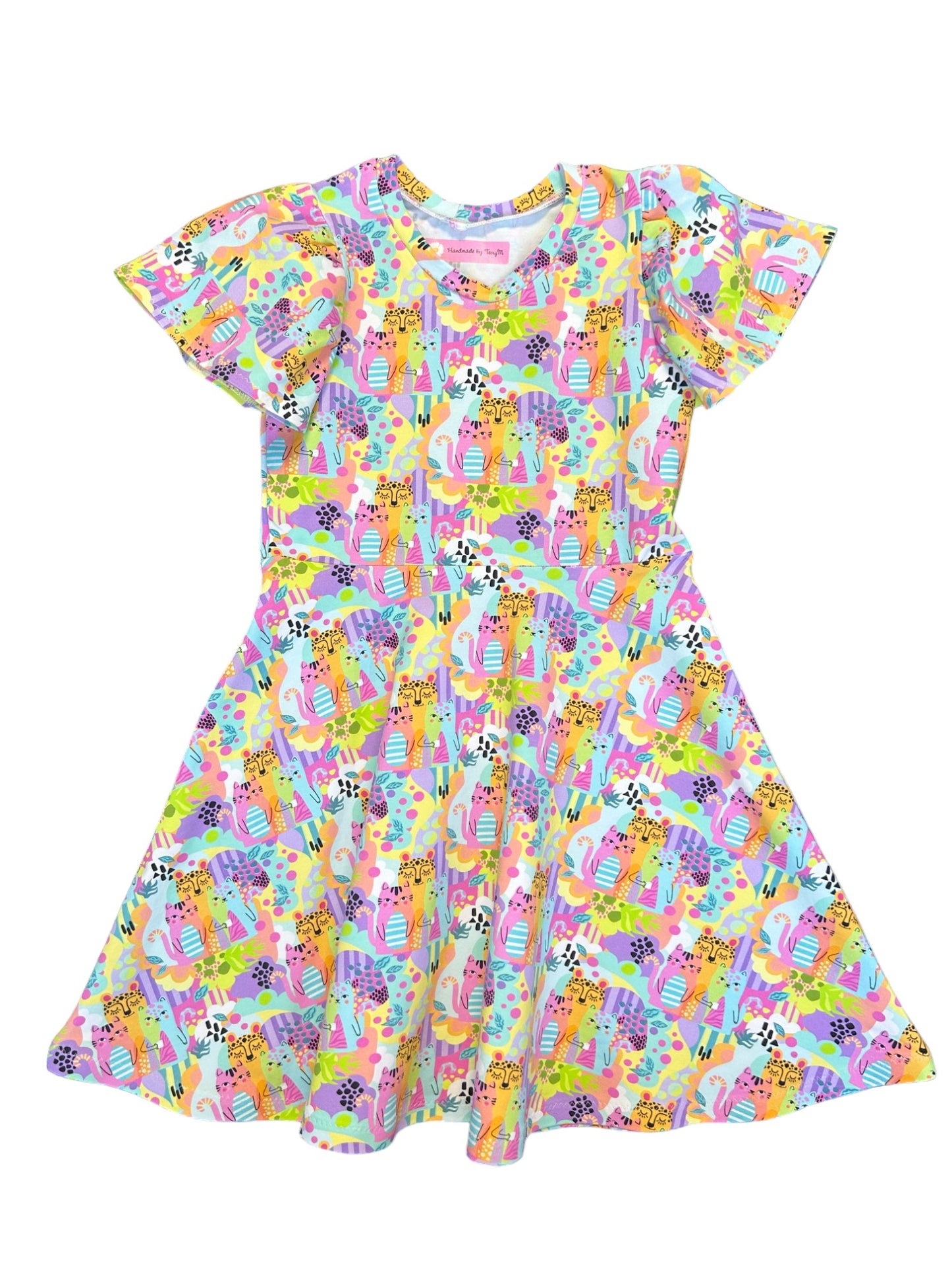 “Jungle cats girls dress – size 6”
“Handmade animal print skater dress”