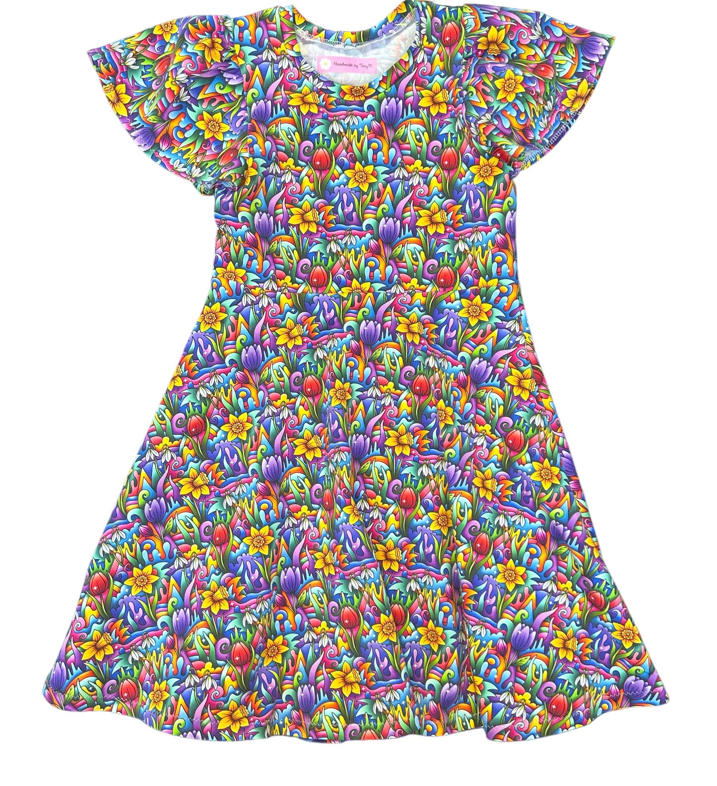 Bright Funky Flower Dress - Size 7