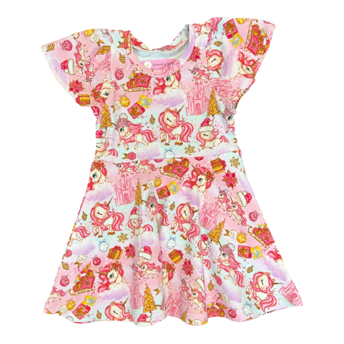 Pink Christmas Unicorn Dress - Size 2