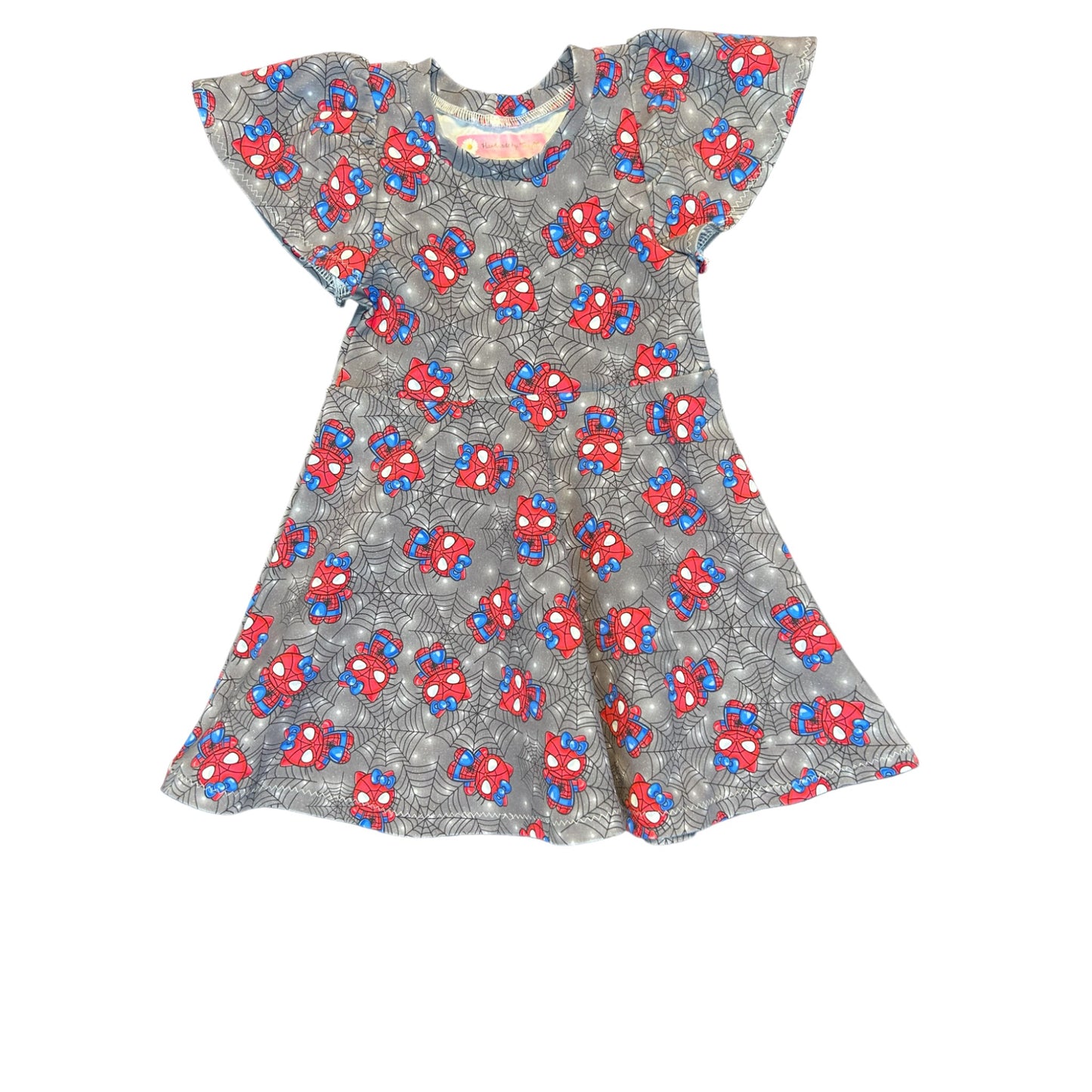 Spider kitten girls dress size 2 red and black”
“Handmade quirky toddler dress with skater skirt