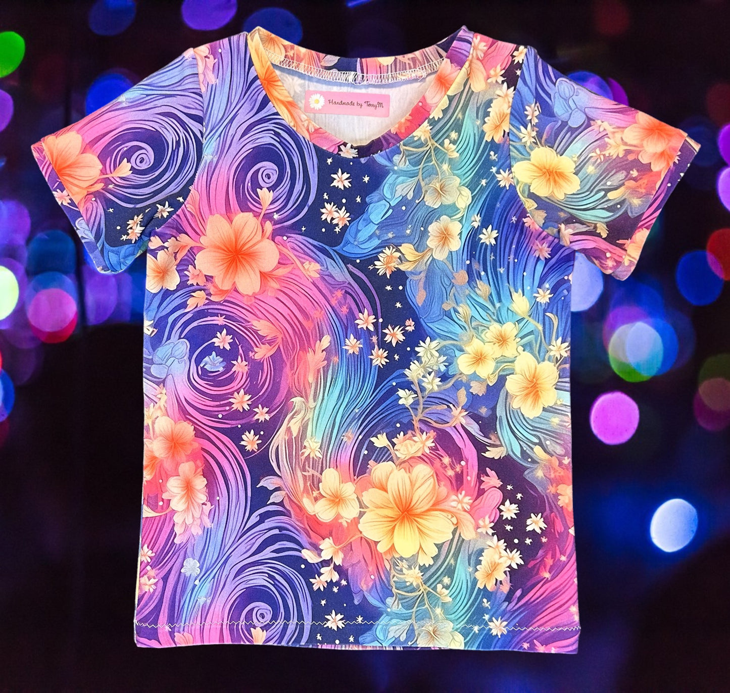 Swirly Rainbow Flowers Tshirt - Size 4