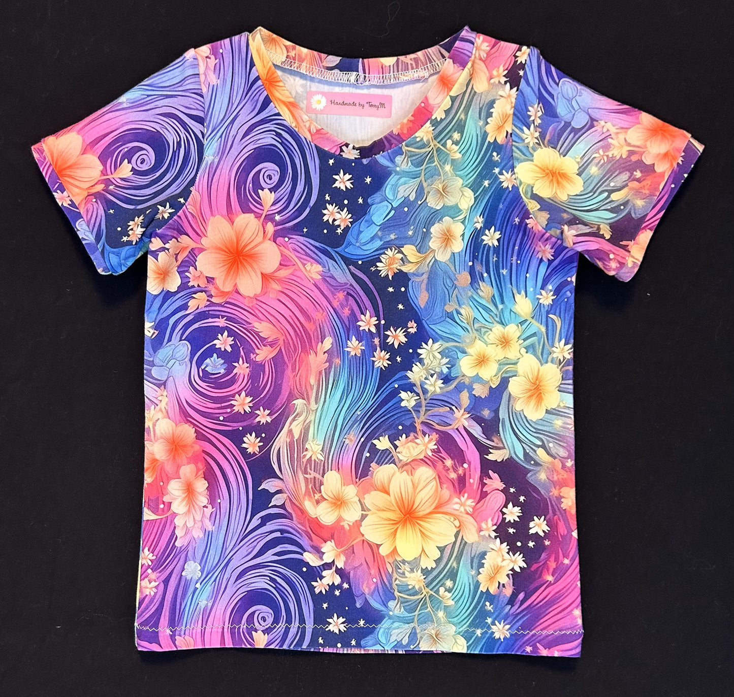 Swirly Rainbow Flowers Tshirt - Size 4