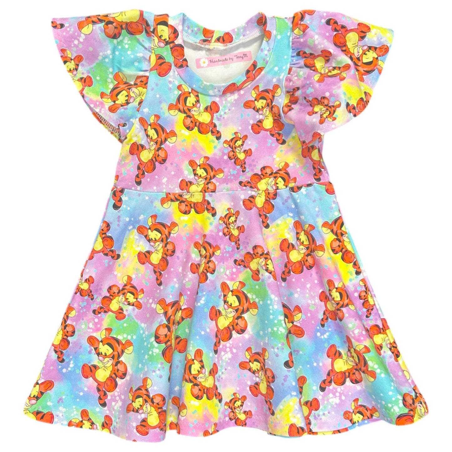 Tiger baby dress – size 1
Handmade orange tiger skater dress