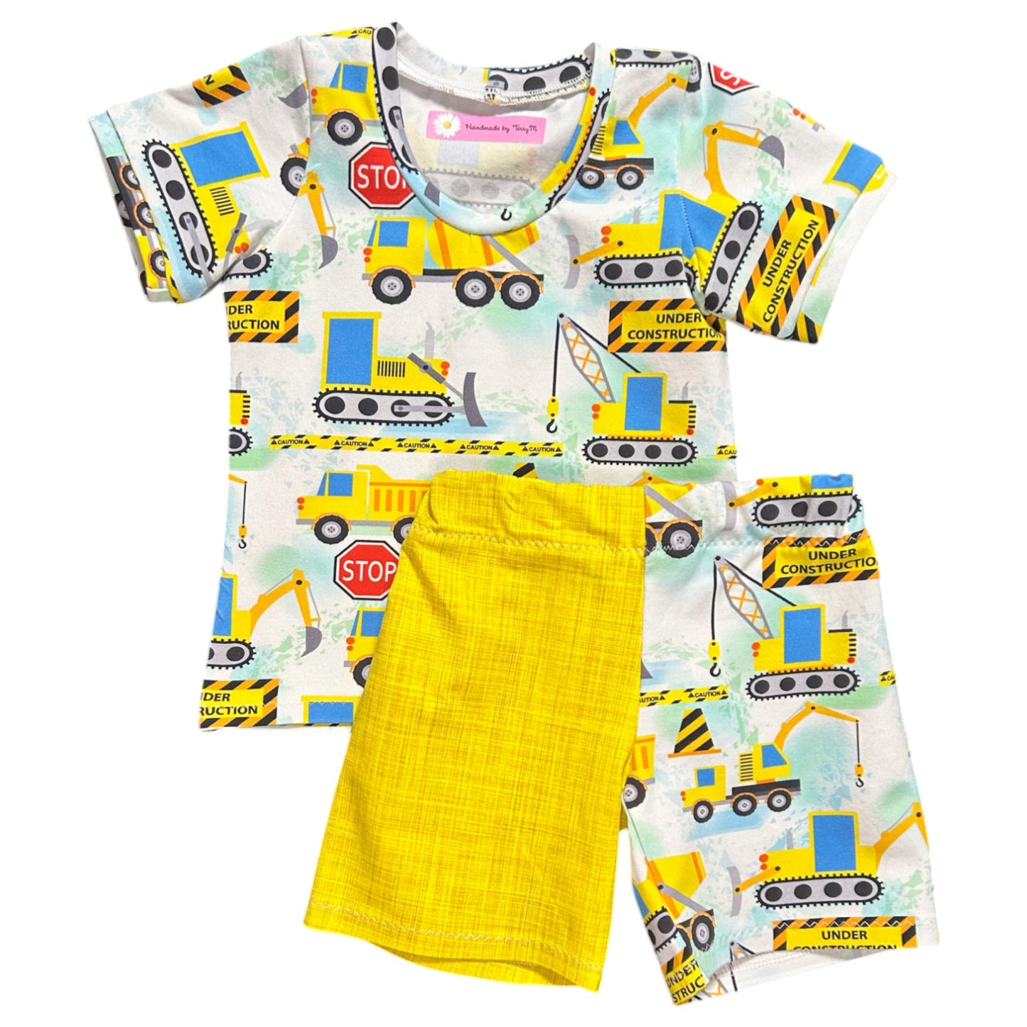 Blue & Yellow Construction T-Shirt & Shorts Set - Size 1