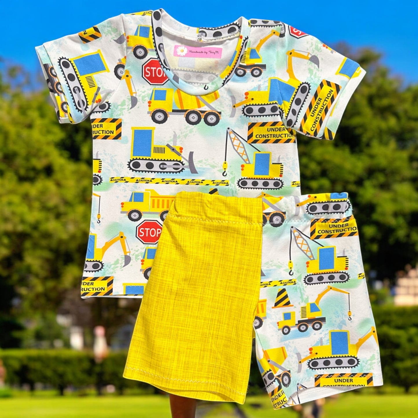 Blue & Yellow Construction T-Shirt & Shorts Set - Size 1