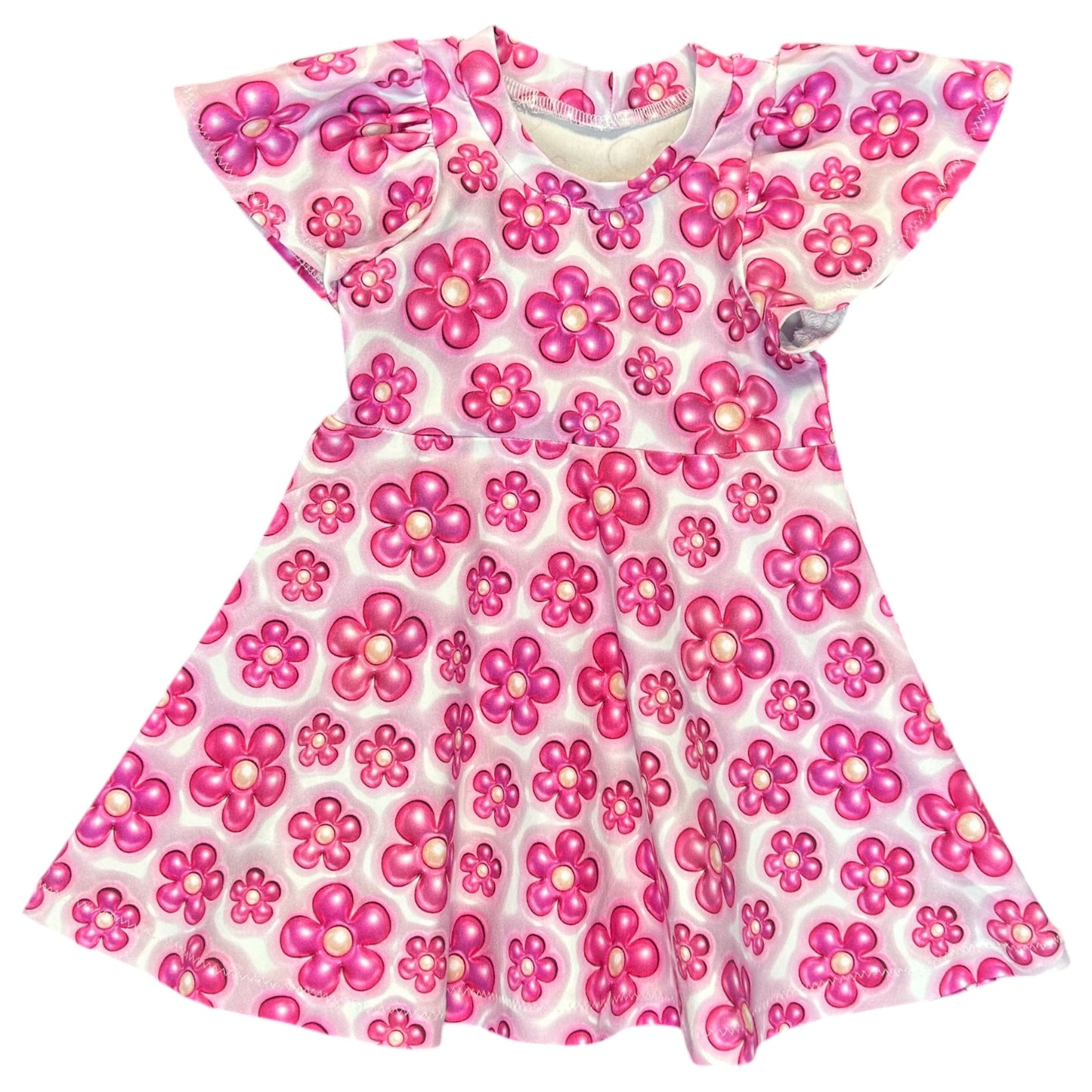 Pink Bubble Flower Dress - Size 1