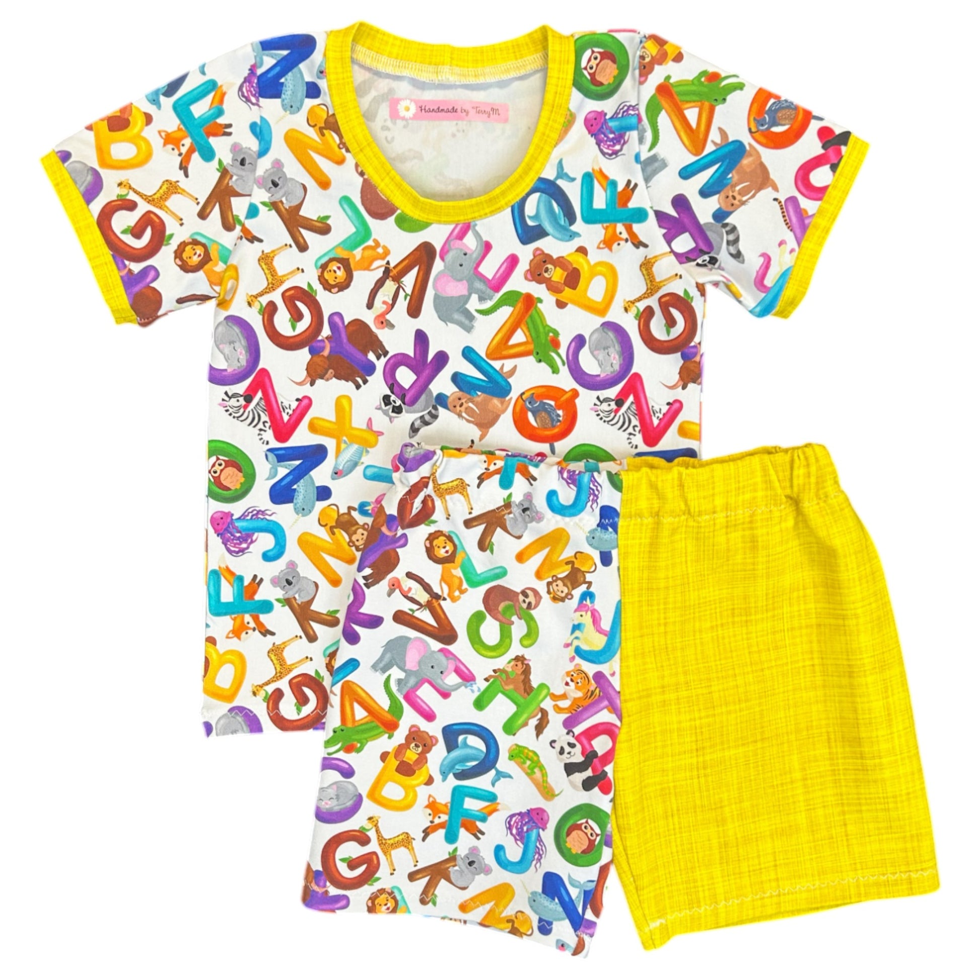 ABC baby outfit – size 1”
“Handmade alphabet T shirt and shorts set”
