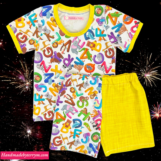 ABC baby outfit – size 1”
“Handmade alphabet T shirt and shorts set”
