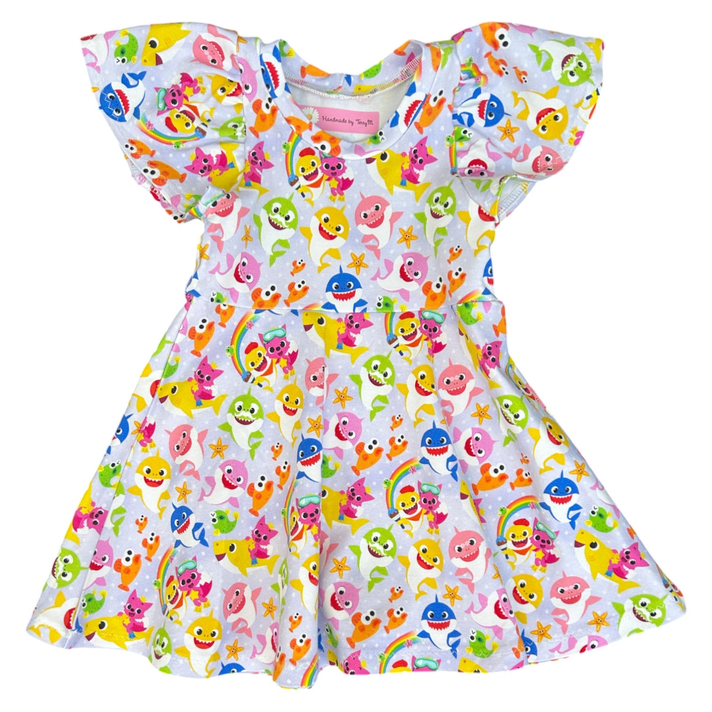 Lilac baby shark dress – size 1
Handmade colourful undersea skater dress
