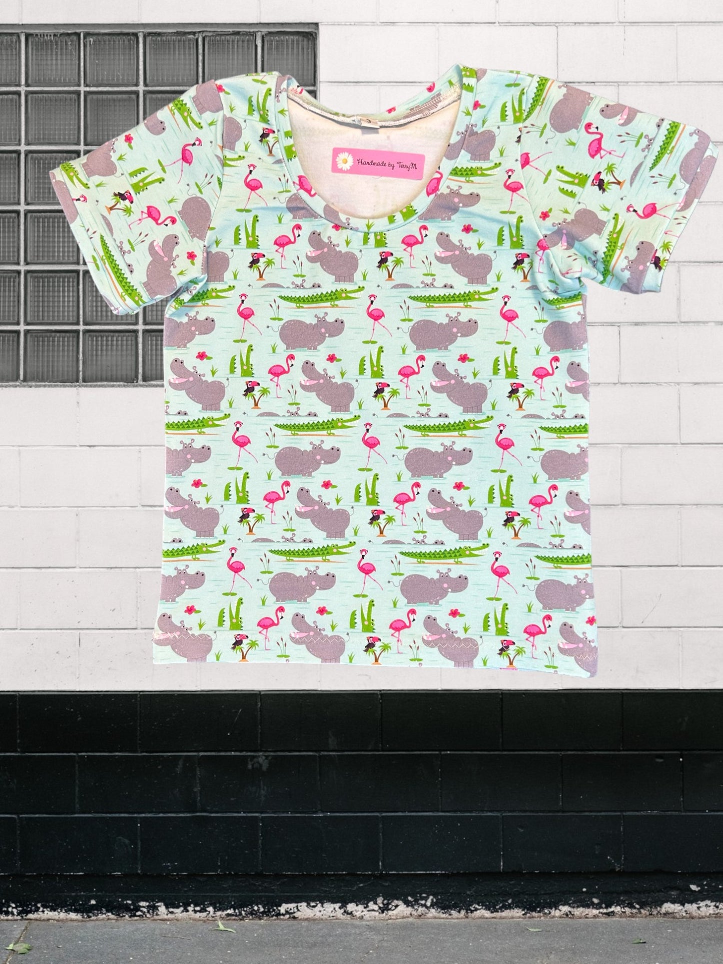 “Hippo and flamingo kids outfit – size 3”
“Handmade animal print T shirt and shorts set”
