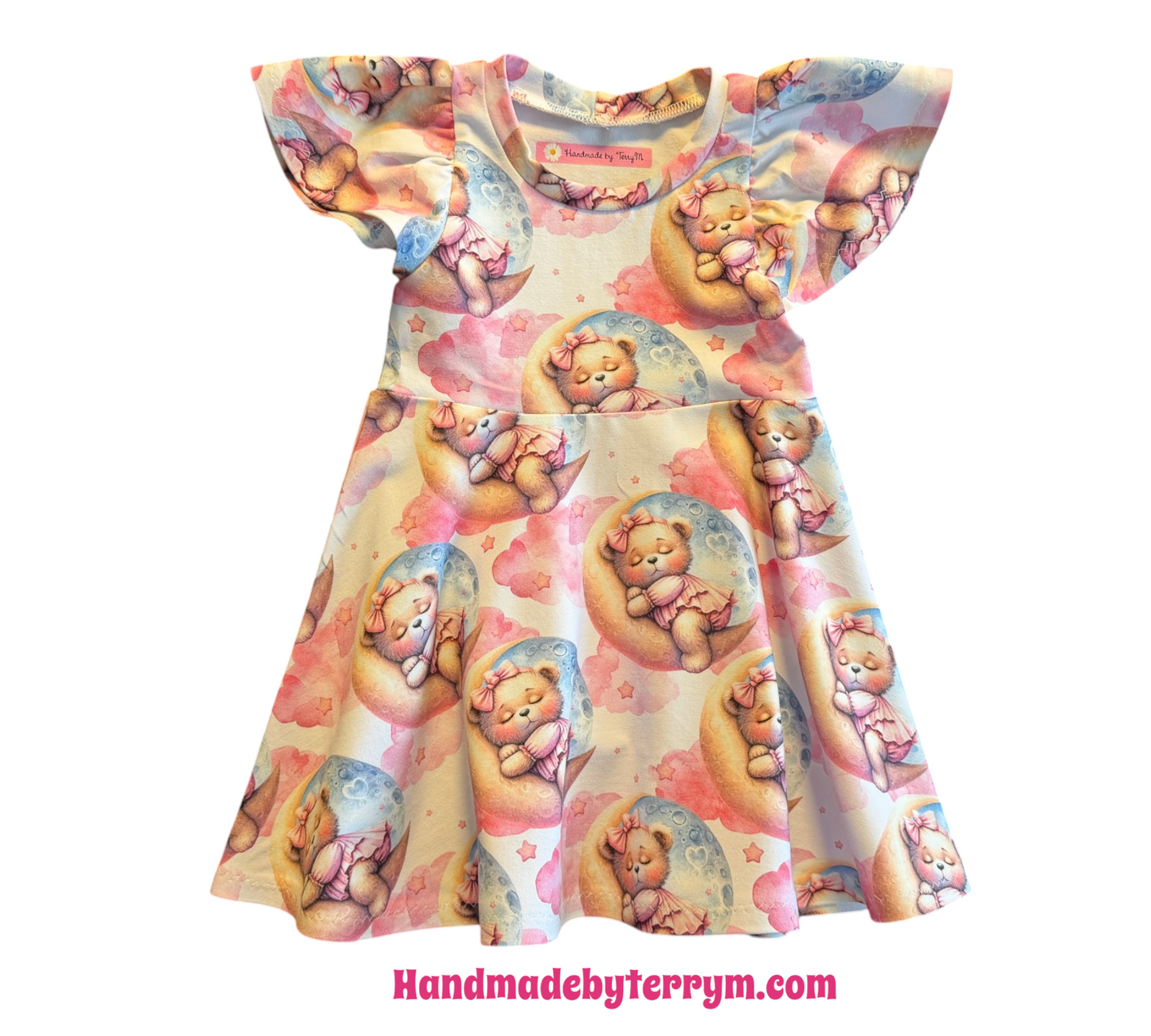 (1671) Adorable Sleeping Teddies Dress - Size 1