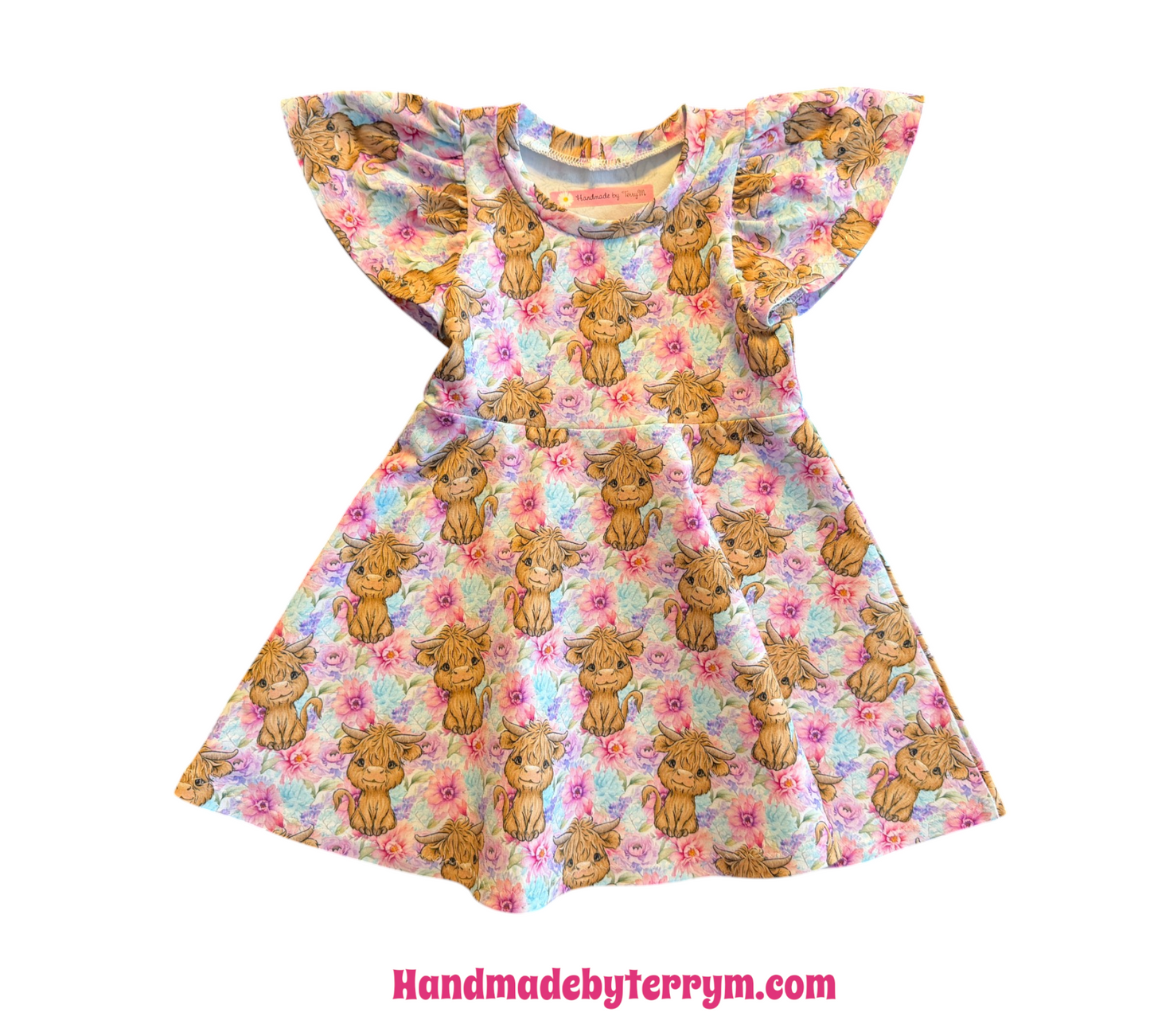 (1665) Cows and Flowers Dress - Size 1
