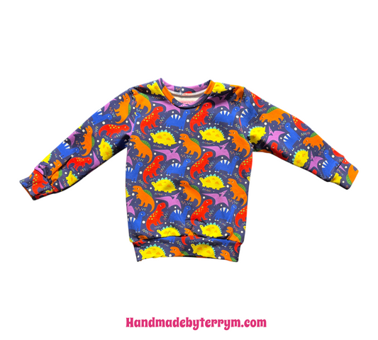 (1680) Colourful Dinosaur Jumper - Size 4