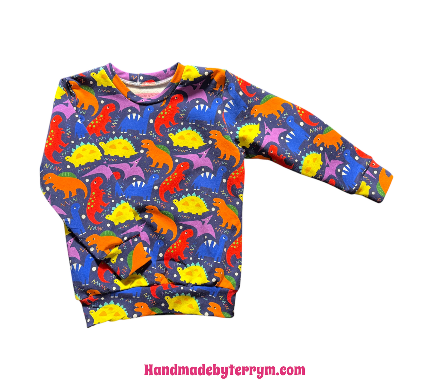 (1680) Colourful Dinosaur Jumper - Size 4