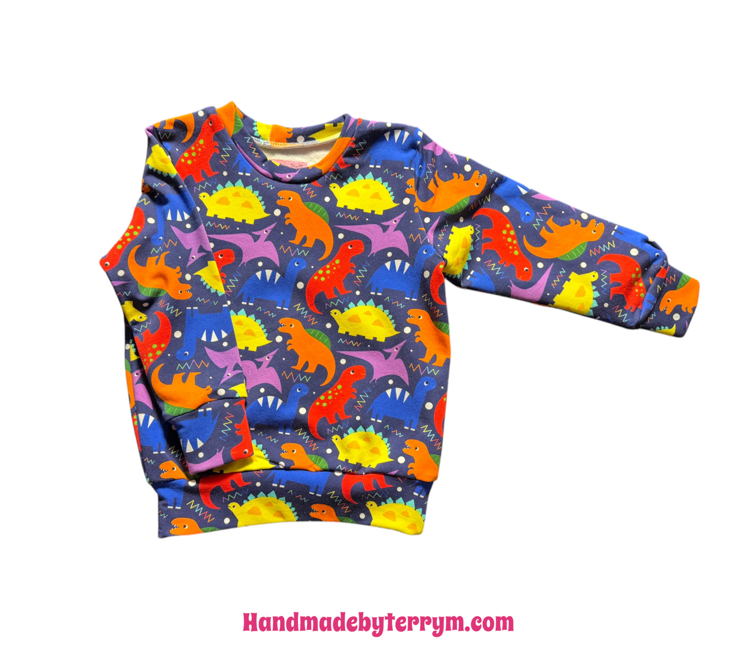(1679) Colourful Dinosaur Jumper - Size 2