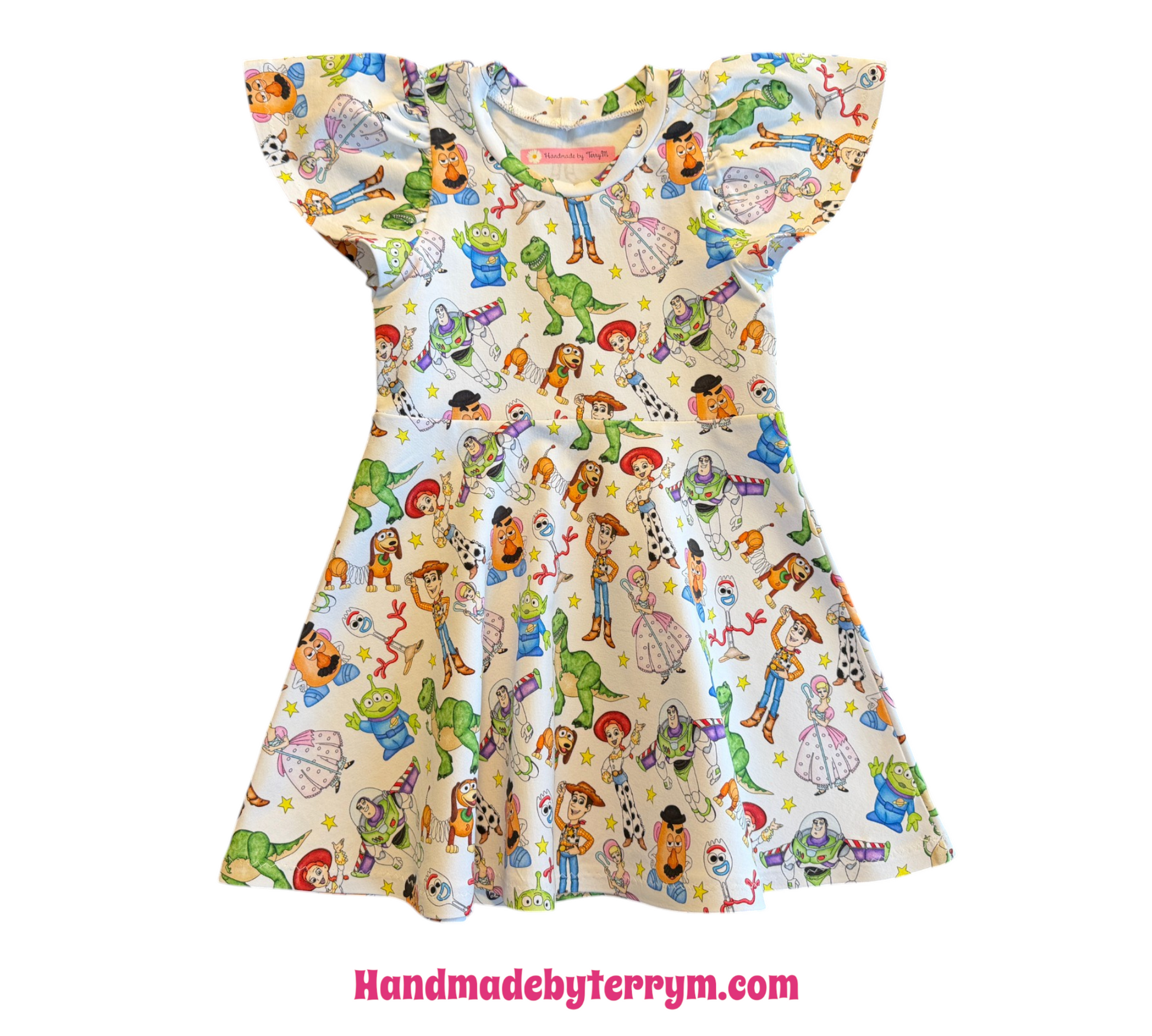 Andy’s toys girls dress size 2 white”
“Handmade toy character toddler dress”
