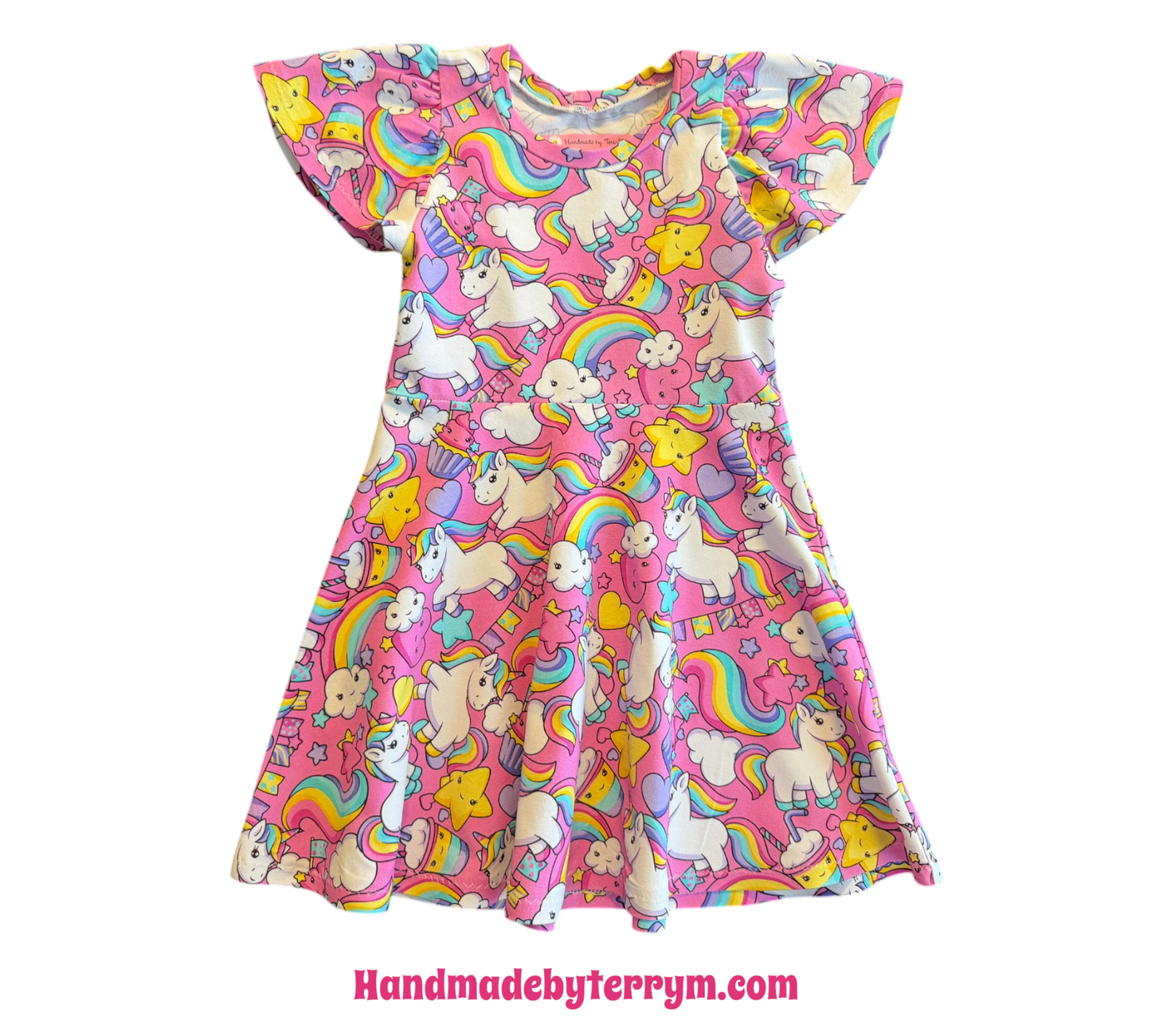 (1725) Rainbow Unicorns & Cupcake Dress - Size 3