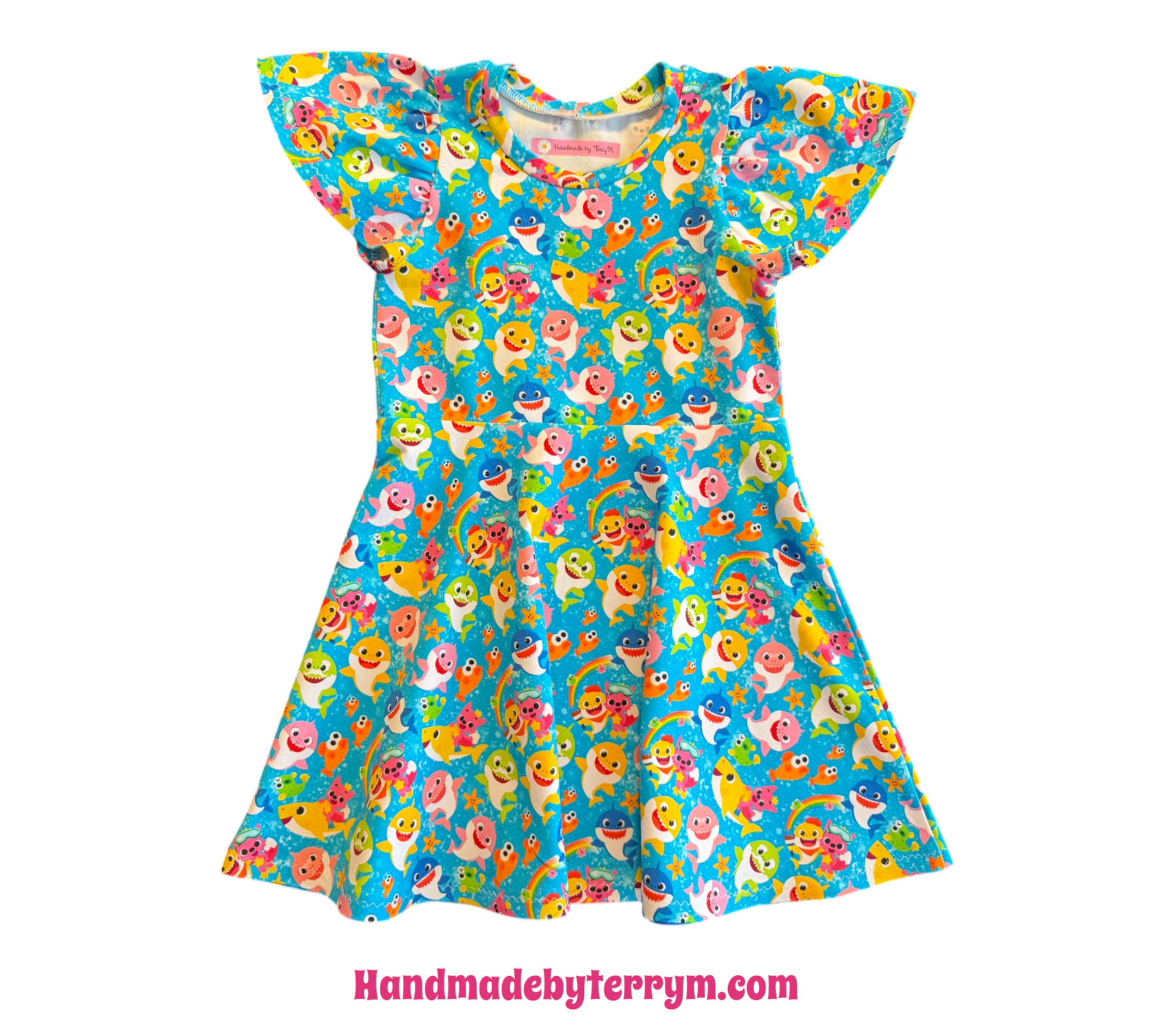Baby shark baby dress – size 3
Handmade undersea skater dress for toddlers