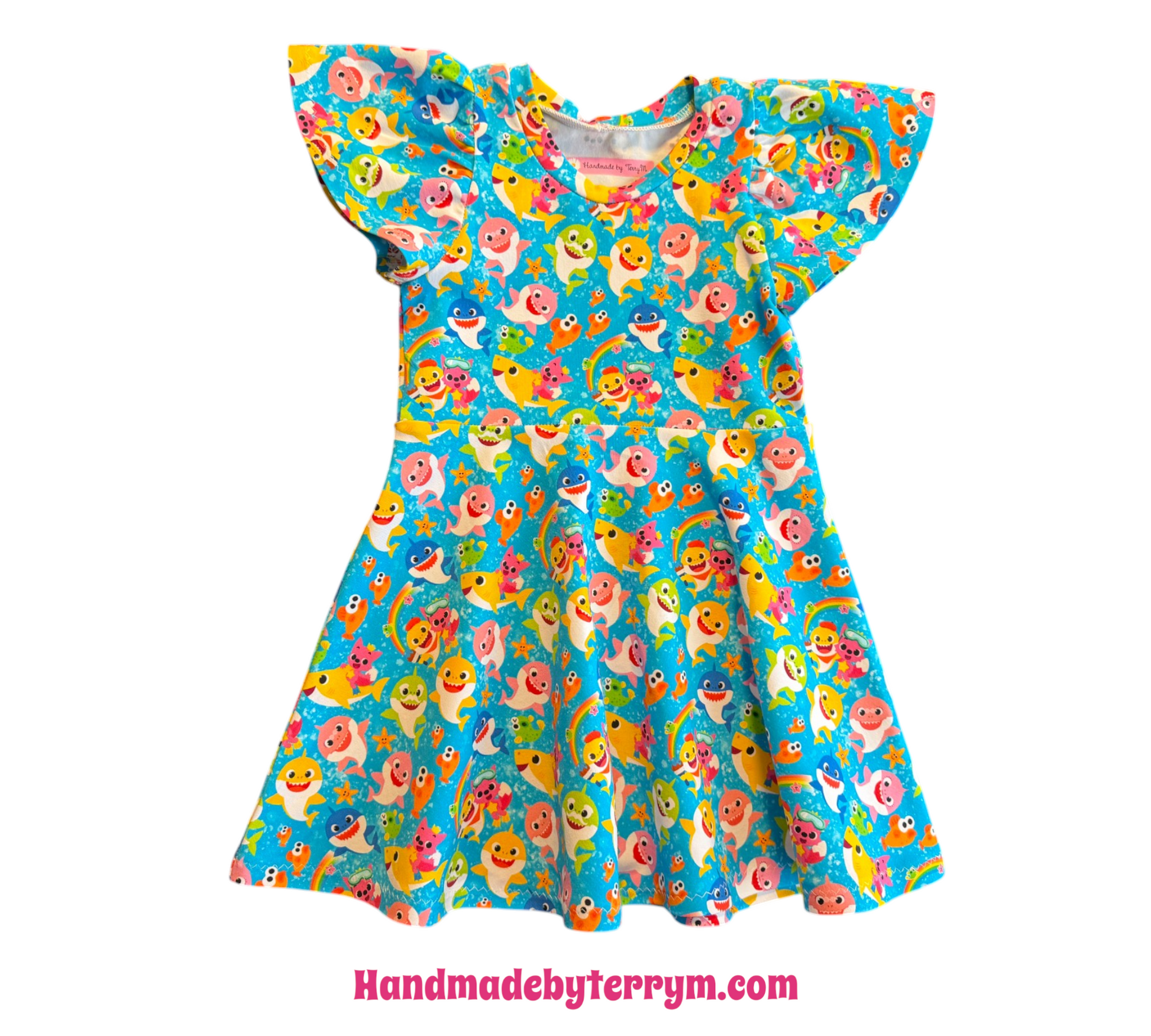 Baby shark baby dress – size 2
Handmade undersea skater dress for toddlers