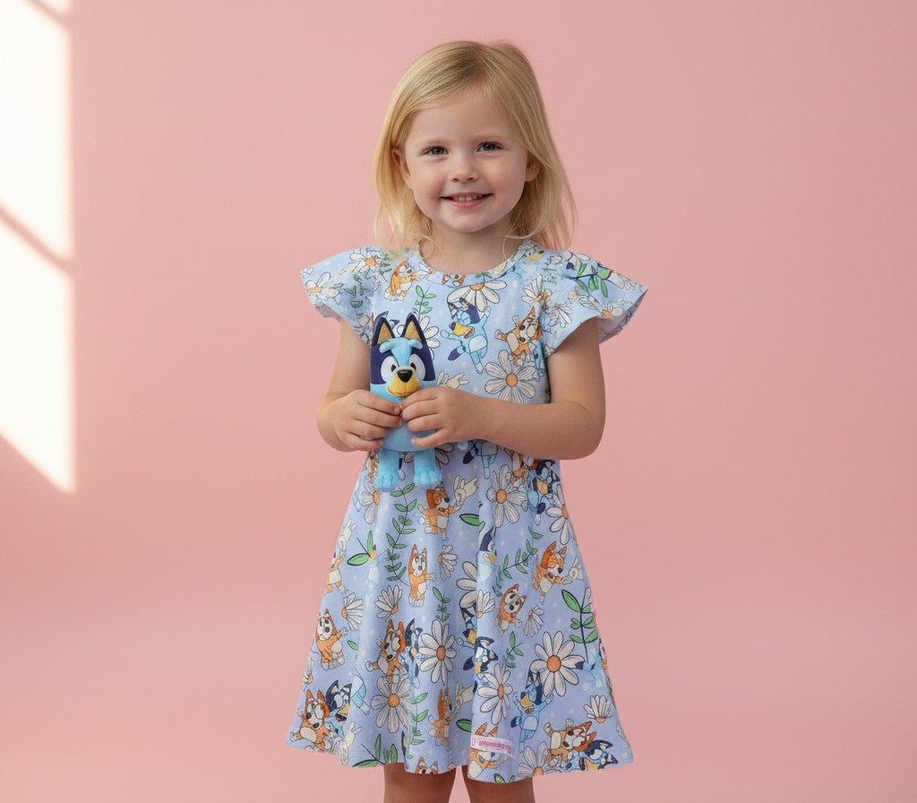 (1738) Blue Dog Dress - Size 4