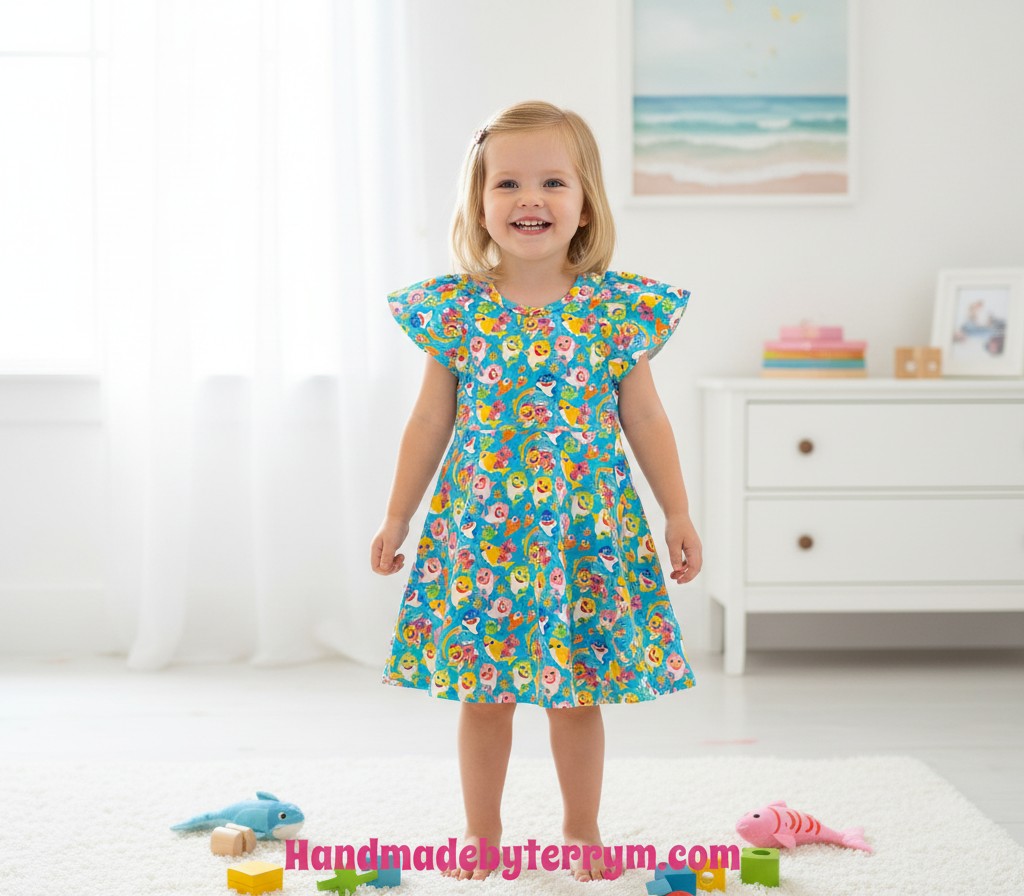 (1744) Blue Baby Shark Dress - Size 4