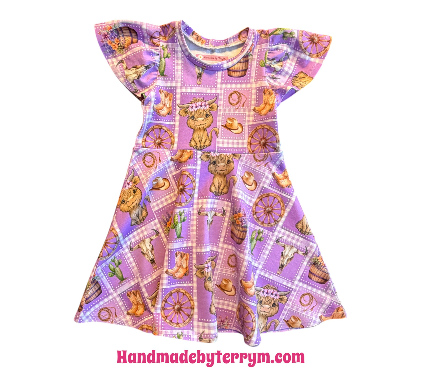 (1734) Purple Highland Cow Dress - Size 4