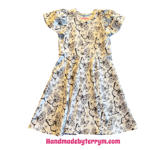 (1745) White & Black Butterfly Dress - Size 7