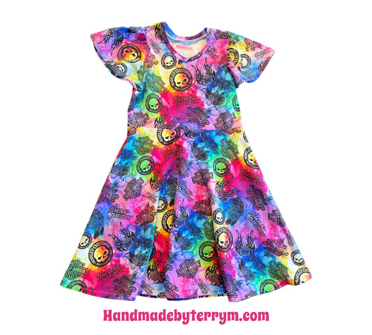 (1746) Bold & Bright Moto‑Rainbow Dress - Size 7