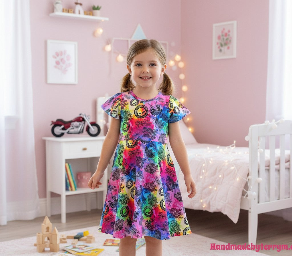 (1746) Bold & Bright Moto‑Rainbow Dress - Size 7
