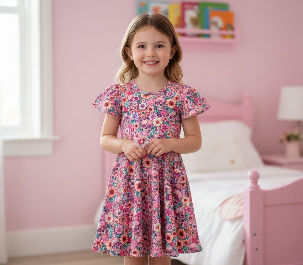 (1748) Fiesta Bloom Flutter Dress - Size 7