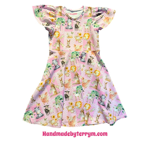 (1753) Farmyard Friends Flutter Dress - Size 7