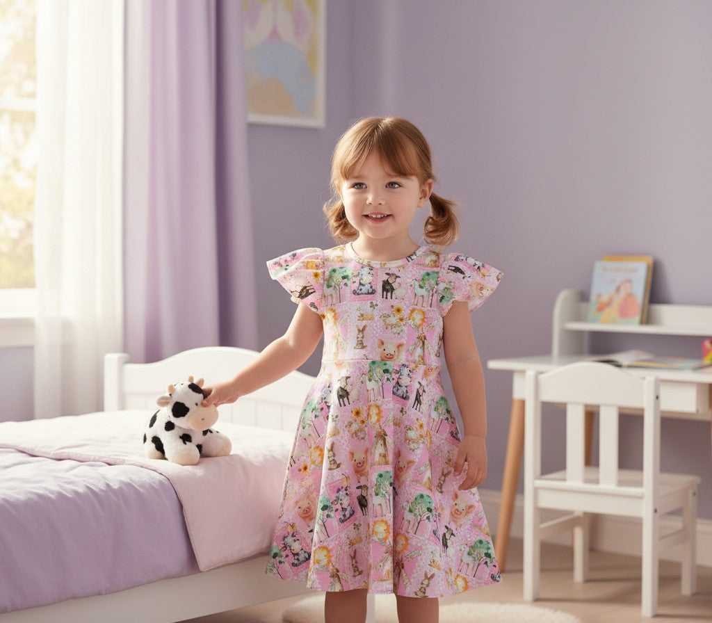 (1753) Farmyard Friends Flutter Dress - Size 7