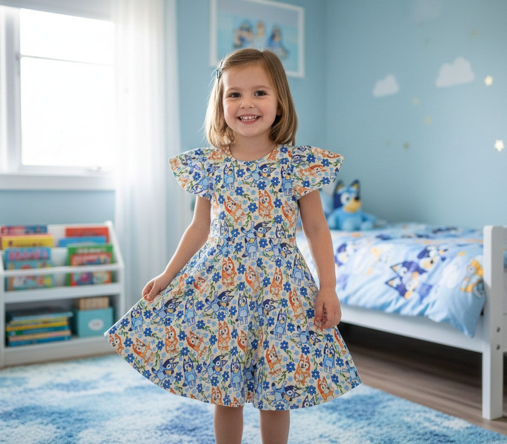 (1752) Blue Dog Dress - Size 7